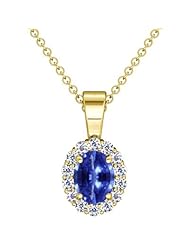 14K Yellow Gold Oval Cut Blue Sapphire And Round Diamond Pendant (GIA Certificate)