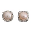 EXP Sterling Silver Pink Pearl & White Topaz Stud Earrings