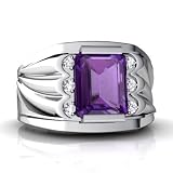 14K White Gold Emerald-cut Genuine Amethyst Men's Men's Ring