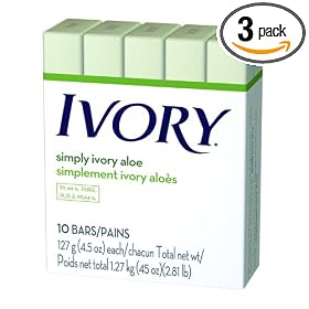 Ivory Soap, Aloe, 10-Count, 4.5-Ounce Bars (Pack of 3)