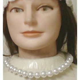 Simulated White Large Pearl Short Chain on Silver Plated Necklace Earrings