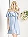 Clothink Women Blue Denim Cotton Off Shoulder Ruffle Plain Shift Dress