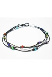 Black Hemp Three String Multicolor Glass Beaded Anklet - Handmade