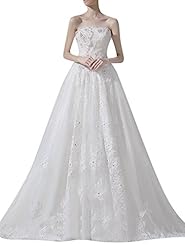 A-line Strapless Sleeveless Lace Wedding Dress/Tunic  with a Brush/Sweep Train 