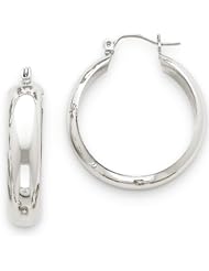 7mm, 14K White Gold Half Round Hoop Earrings, 30mm (1 1/8")
