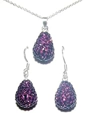 Give a Gift with Meaning. BIRTHSTONE FOR FEBRUARY. 2cm 0.75 Inch Dark Amethyst Pear Shaped Pendant Necklace on 46cm 18 Inch Rolo Cable Chain with matching 2cm 0.75 inch drop earrings. Made Using Solid Sterling Silver 925 and Swarovski Crystals.For other Birthstones please type Decorum Jewellery into the search bar.