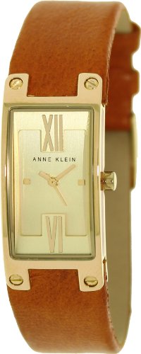 Anne Klein Women's AK-1138CHHY Brown Leather Quartz Watch with Gold Dial