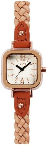 Lantz Square Face Leather Strap Water Resistant Watch - No. 1165 (Dial White, Band Color Brown)