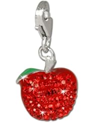 SilberDream Glitter Charm apple with red Czech crystals 925 Sterling Silver Charms Pendant with Lobster Clasp for Charms Bracelet, Necklace or Earring GSC512R