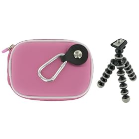 rooCASE 2n1 EVA Hard Shell (Pink) Case with Memory Foam and Premium Tripod for Creative Vado HD Pocket Video Camcorder Black