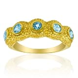 18K Gold over Sterling Silver Beaded Designer Band Ring with Blue Topaz