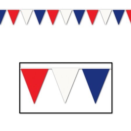 Beistle 50702-RWB Red Blue White Outdoor Pennant Banner, 17 by 30-Feet