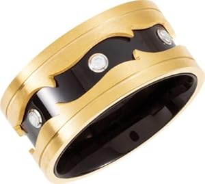 12 mm Titanium and Stainless Steel Black and Gold IP CZ Band Size 10