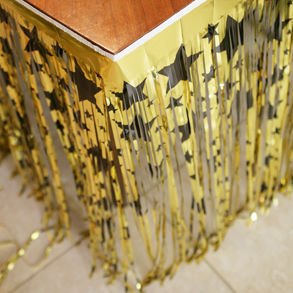 Metallic Gold & Black Star Table Skirting Great for Hollywood Theme Party