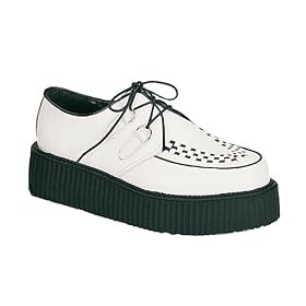 CREEPER 2 Mens Creeper Shoes Gothic Retro Rockabilly Platform Shoes White Leather by Unknown