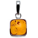 Certified Genuine Honey Amber and Sterling Silver Cubical Pendant