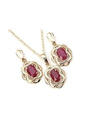Peninsula Jewellery 9Ct Gold Ruby Celtic Pendant And Drop Earring Set