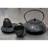 Black Color Cast Iron Tea Set Bamboo #ts7-06bk