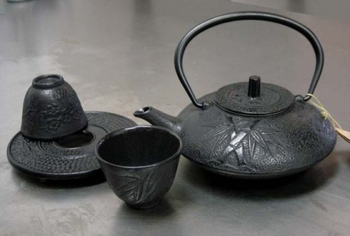 Black Color Cast Iron Tea Set Bamboo #ts7-06bk Black Color Cast Iron Tea Set Bamboo #ts7-06bk
