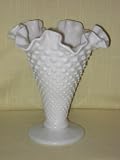 Vintage Milk Glass " Hobnail Double Crimped Ruffled " 7 1/2 Inch Vase