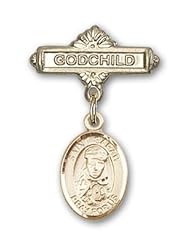 14K Gold Baby Badge with St. Sarah Charm and Godchild Badge Pin