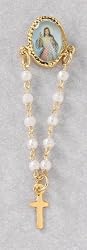 Divine Mercy Rosary Lapel Pin with White Beads and Cross - MADE IN ITALY