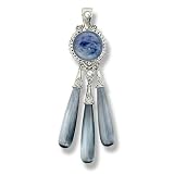 Sterling Silver, Kyanite and Blue Fiber Optic Drop Pendant by Sajen