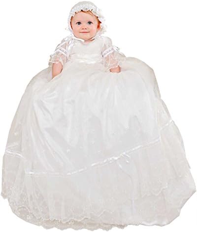 Natalia Silk and Lace Christening or Baptism Gown for Girls, Made in USA