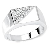 Solid Sterling Silver Cubic Zirconia Rhodium Plated Men's Ring with Beautiful Split Center