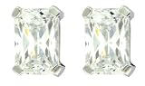 41lbNSLgooL. SL160  Platinum Plated Sterling Silver 6x4mm Emerald Cubic Zirconia Four prong Stud Earrings