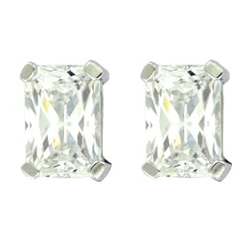Buy Platinum Overlay Sterling Silver 6x4mm Emerald Cubic Zirconia Four-prong Stud Earrings by Amazon.com Collection