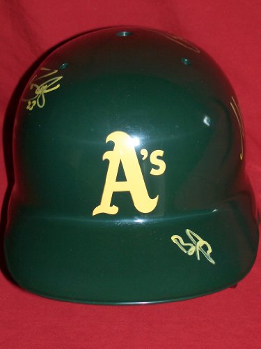 Super Rare!! Moneyball Autographed Full Size Oakland Athletics Batting Helmet, Proof Photos of Brad Pitt, Philip Seymour Hoffman, David Justice & More Signing for Us.