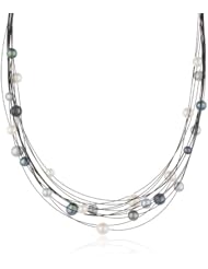 Honora "Tuxedo" Black, White and Grey Freshwater Cultured Pearl and Steel Necklace, 18"