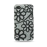 Hot Black Daisy Flowers on Silver Rhinestones Diamond Protective Case for iPhone 4S / 4