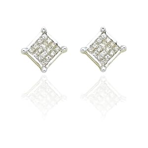 14k Yellow Gold Invisible Set Princess-Cut Diamond Earrings (1 4 cttw, G-H... by