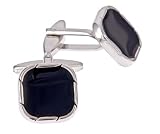 Silver plated cufflinks with black enamel with presentation box
