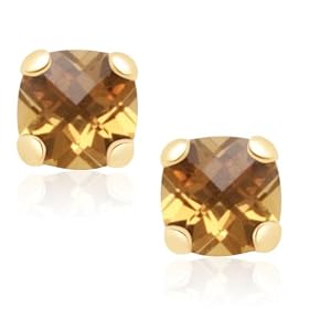 10k Yellow Gold Checker Board Cushion Cut Citrine Stud Earrings