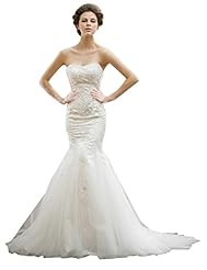 Sexy Strapless Beaded Lace-Up  Mermaid Satin/Tulle  Dress with a Court Train  With Pearls