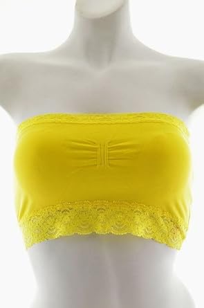 Women's Lace Trim Seamless Lace Bandeau Tube Top with removable soft bra pads