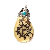 Dolphin in Southwest Sun Carving on Genuine Bone Capped Pendant with Cable Choker