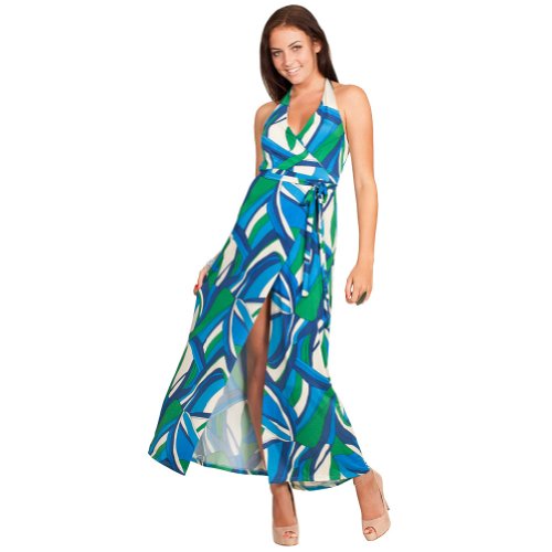 Nikki Poulos Jamie Halter Wrap Maxi Dress - Multicolored - Small