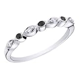 Stackable White and Black Diamond Ring 1/10 Carat (ctw) in 10K White Gold