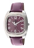Peugeot Women's 310PR Silver-Tone Swarovski Crystal Accented Purple Leather Strap Watch