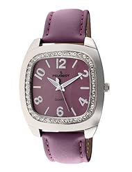 Peugeot Womens 310PR Silver-Tone Swarovski Crystal Accented Purple Leather Strap Watch