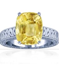 14K White Gold Cushion Cut Yellow Sapphire Fana Designer Ring