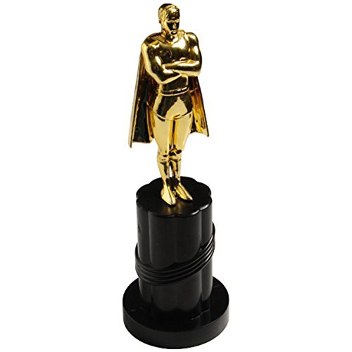Gold Plastic Super Hero Trophy With Cape Arts Entertainment Party