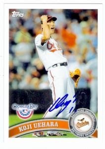 Koji Uehara Autographed/Hand Signed baseball card (Baltimore Orioles) 2011 Topps Opening Day #77