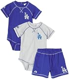 MLB Infant/Toddler Boys' Los Angeles Dodgers 3 Piece Creeper Set (Royal, 12)