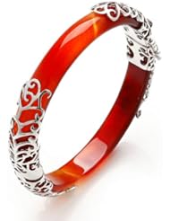 Honeystore Girls Red Garnet Alloy White Gold Plated Bangle Color Red Silver