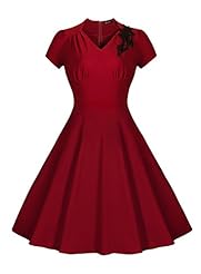 V-neck Above the Knee Cap Sleeves Cotton/Nylon/Spandex Vintage Evening Dress/Bridesmaid Dress/Wedding Party Dress 